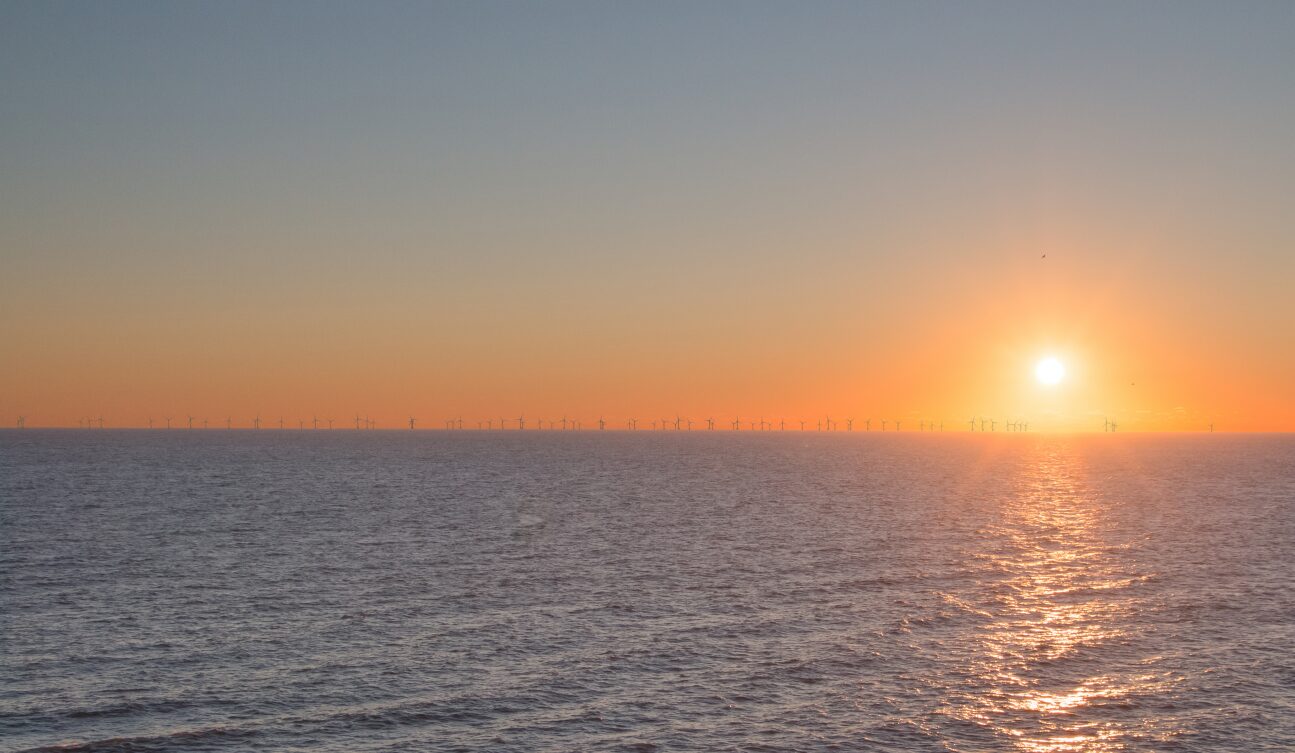 Rendering of wind turbines on the horizon off Ocean City at sunset